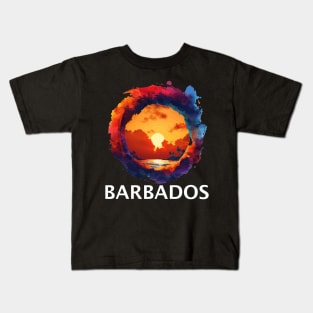 Barbados Sunset (with White Lettering) Kids T-Shirt